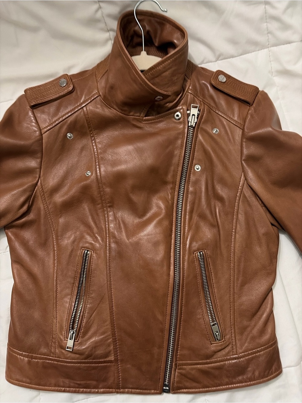 Lamarque Cognac Leather Moto Jacket Size M Buttery Soft - Picture 3 of 6